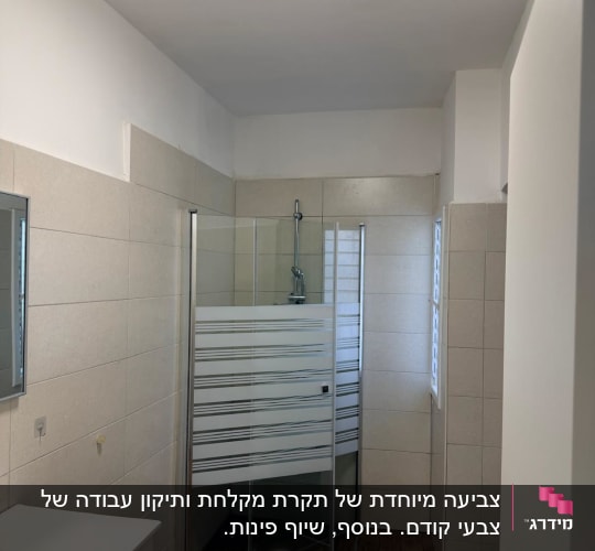חדר אמבטיה עם מקלחון ודלת זכוכית
